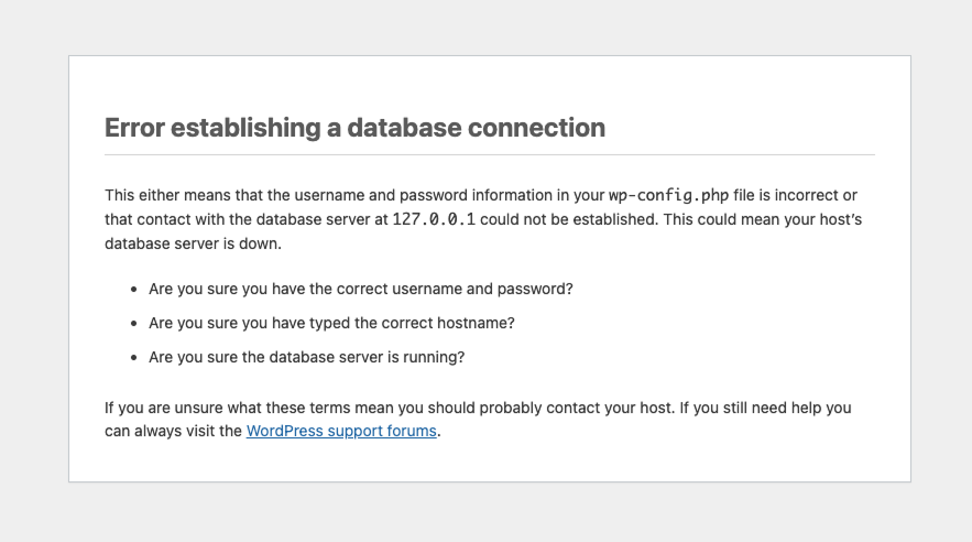 WordPress website database connection error