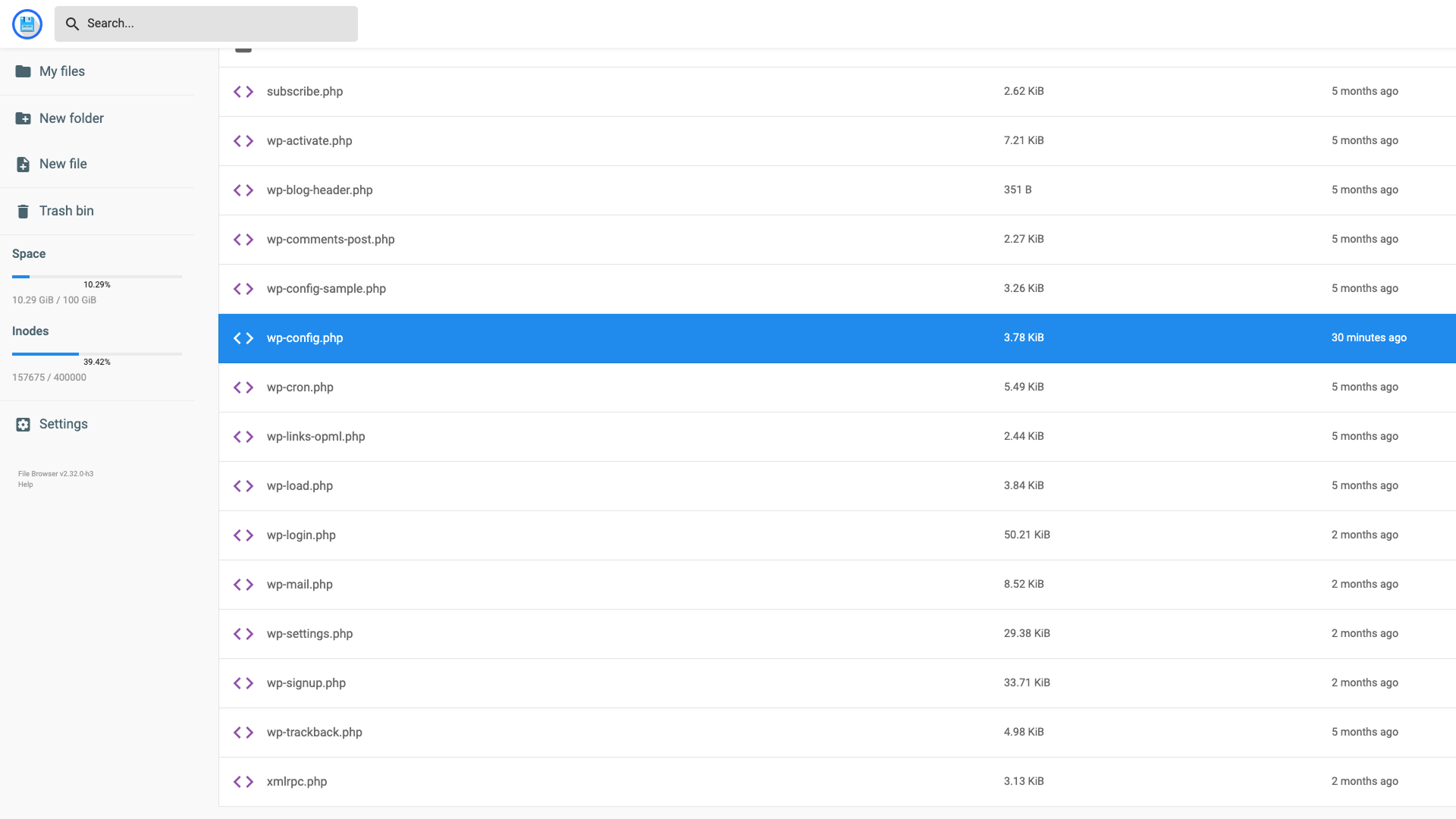 wp-config.php file in hostinger panel
