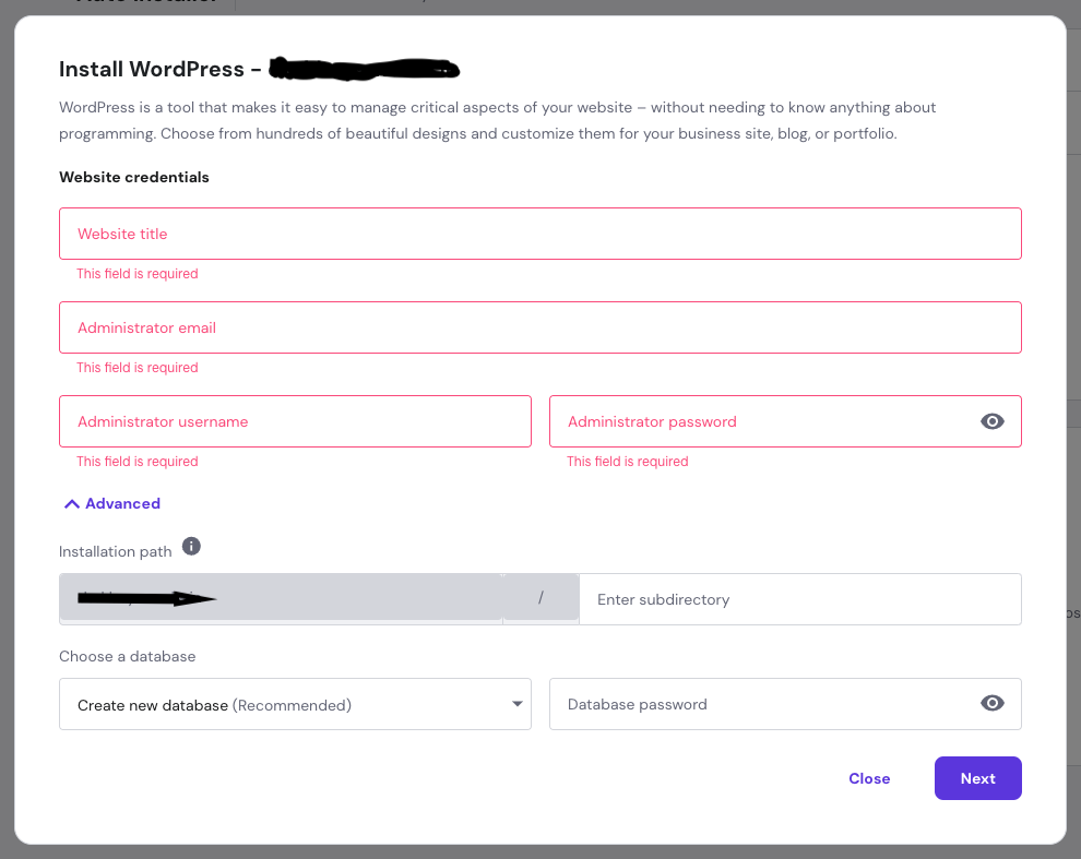 Fill all these form details to Install WordPress