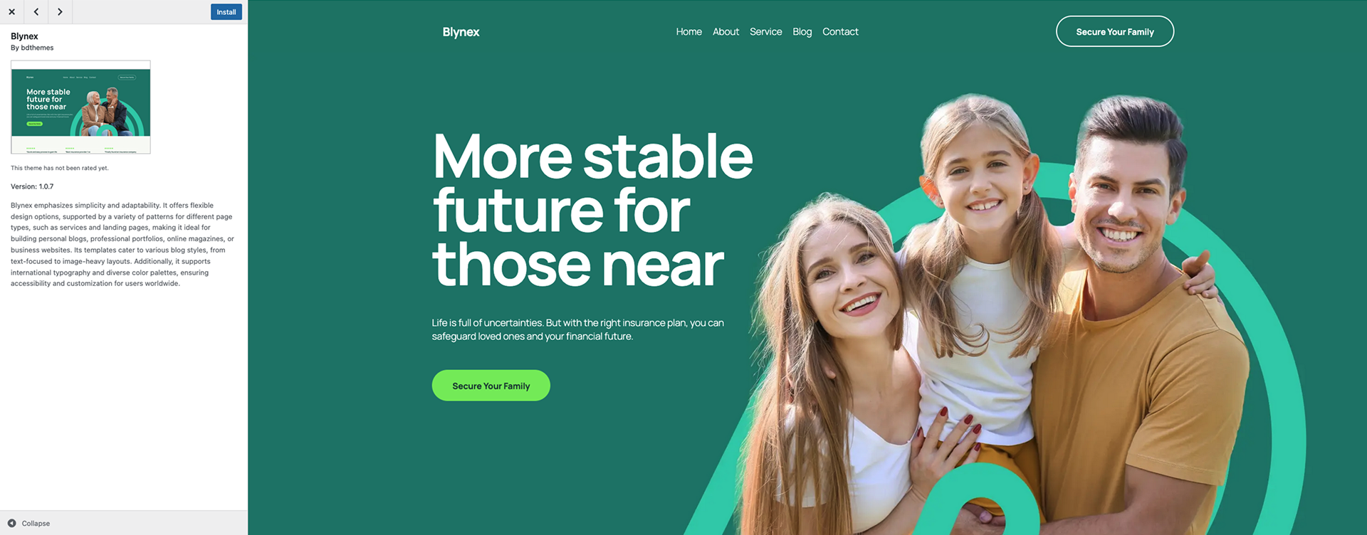 WordPress theme directory interface showing grid of theme previews